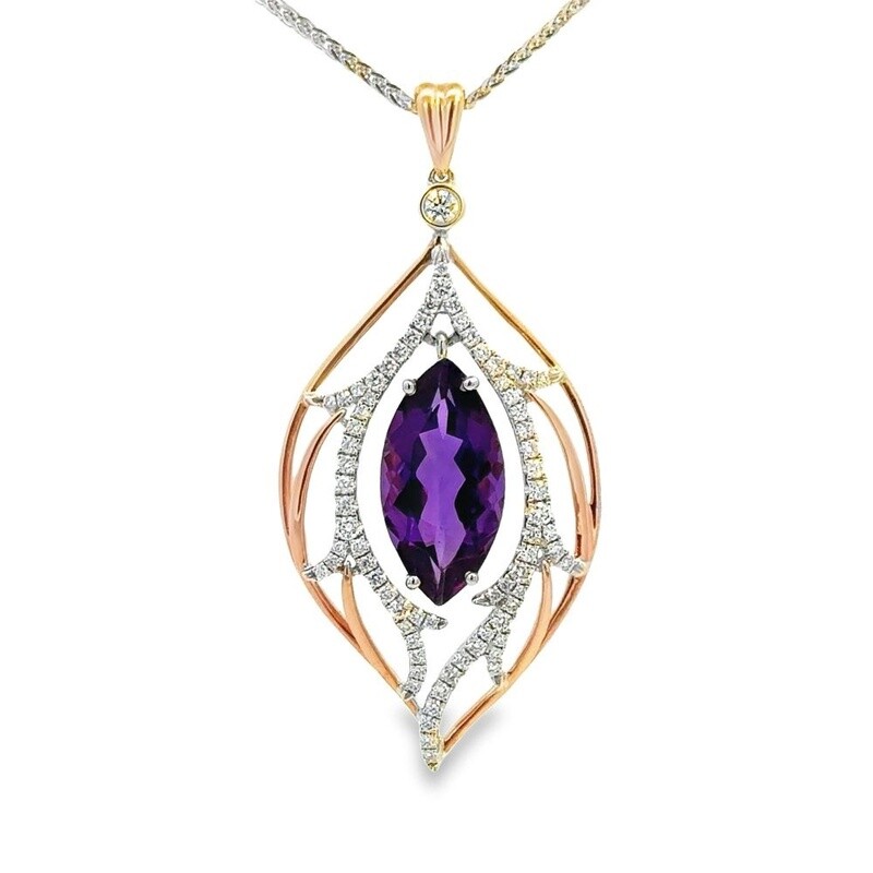 18k WRG 3.38ct Amethyst 0.43ctw Diamond Necklace 18"