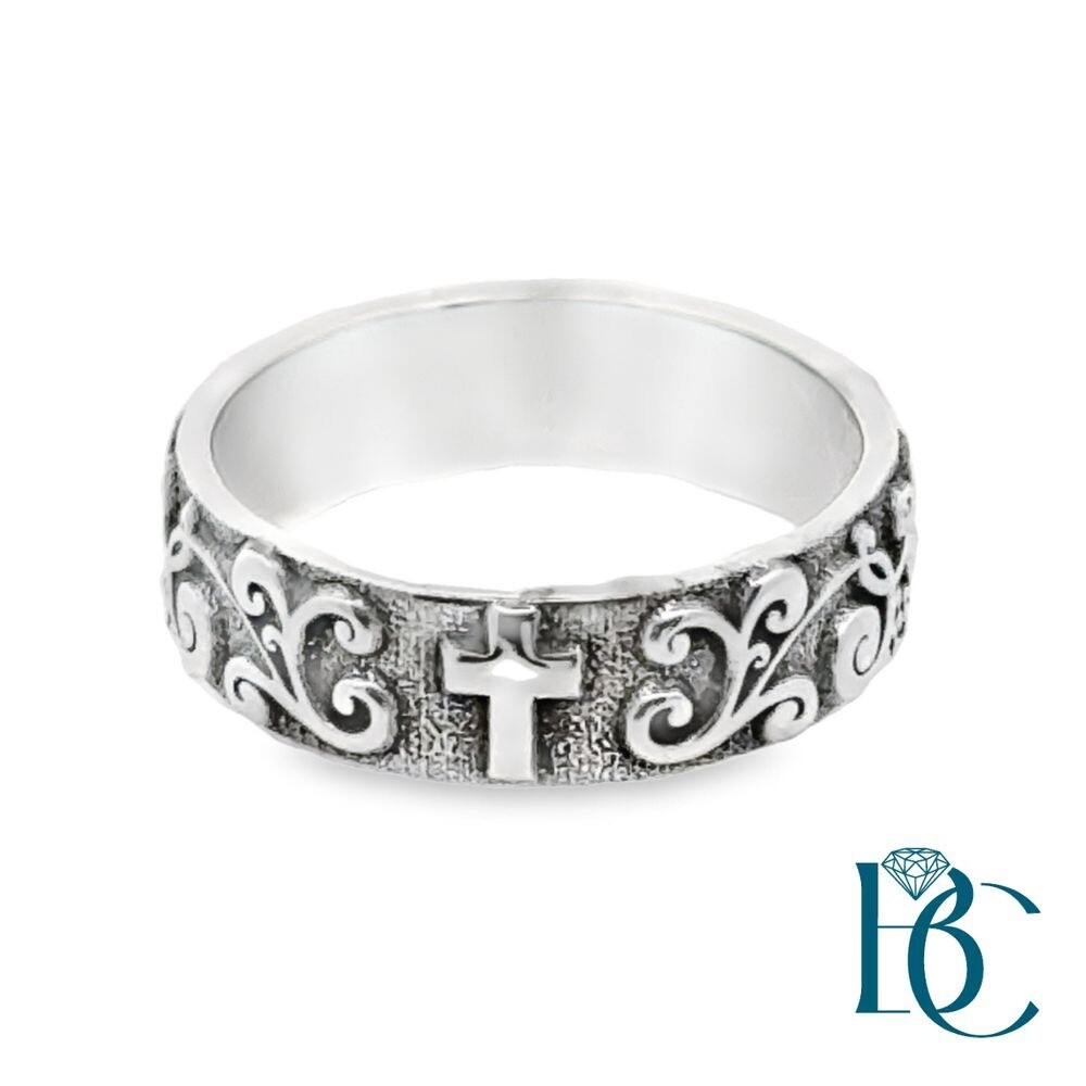 SS Filigree Cross Ring Sz 7 BCJ2003