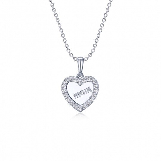 SS Mom Heart Necklace 0.40ctw Simulated Diamond
