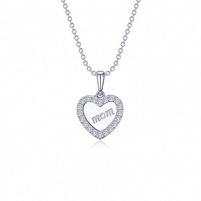 SS Mom Heart Necklace 0.40ctw Simulated Diamond