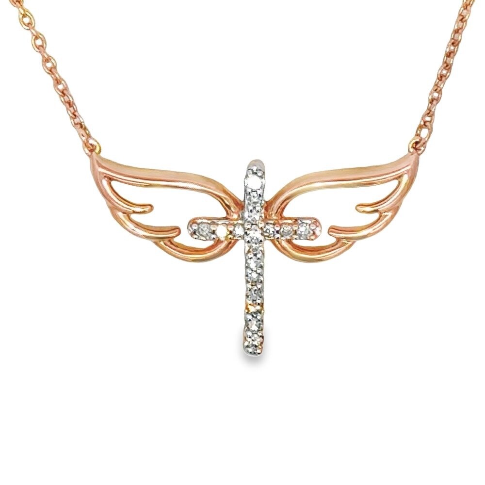 10k RG 0.08ctw Diamond Cross Pendant