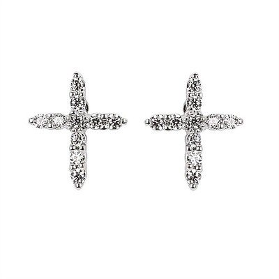14k WG 0.14ctw Diamond Cross Earrings