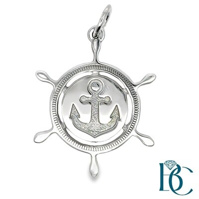 SS Ship Wheel Helm with Anchor Charm BCJ1099