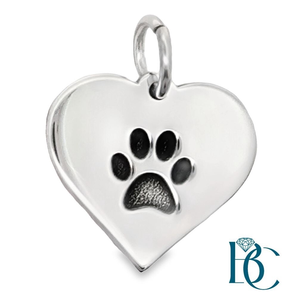SS Paw Print Heart Charm BCJ1110