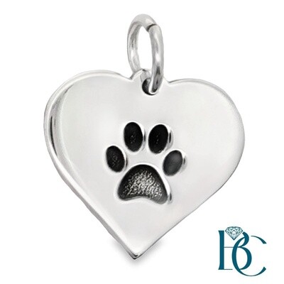 SS Paw Print Heart Charm BCJ1110
