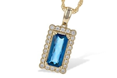 14k YG 1.55ct London Blue Topaz &amp; 0.15ctw Diamond Necklace