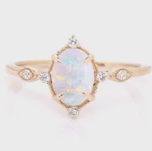 14k YG 0.662ct Opal & 0.09ctw Diamond Ring