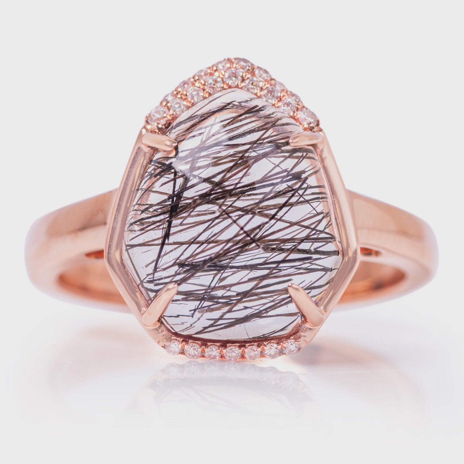 14k RG 8.00ct Black Rutile & 0.18ctw Diamond Ring