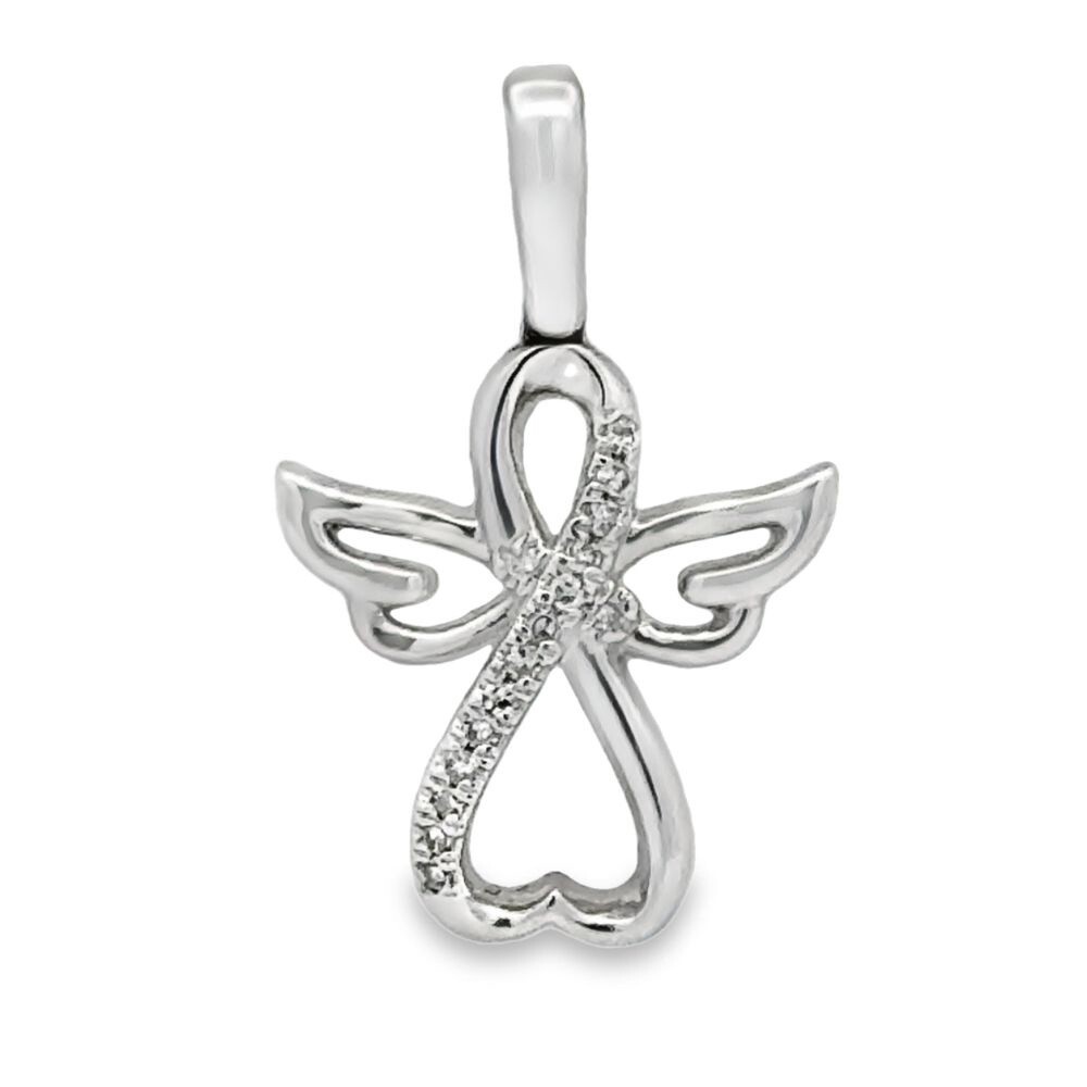 14k WG 0.05ctw Diamond Angel Pendant