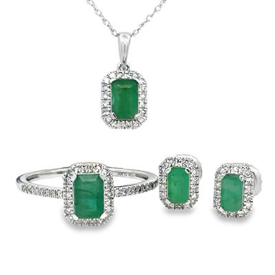 10K WG Emerald &amp; Diamond 3 Piece Set
