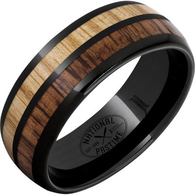 Blk Dia Ceramic Dome Ring Hickory & White Ash, Ring Size: 10.5