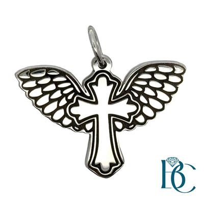 SS Cross with Wings Charm BCJ1125