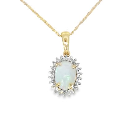 10k YG 1.50ct Opal &amp; 0.15 Diamond Necklace