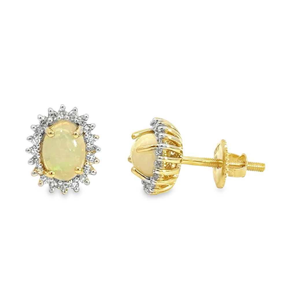 10K YG 1.06ctw Opal & 0.25ctw Diamond Earrings