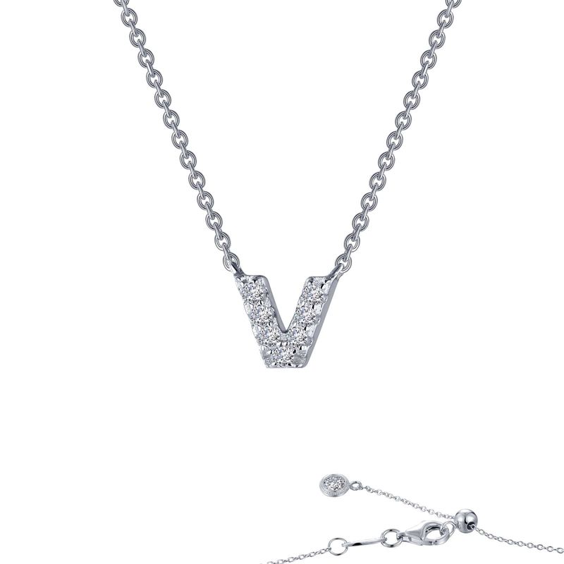 SS 0.35ctw Sim Dia Letter V Pendant Necklace