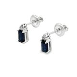 14k WG 0.30ctw Sapphire & 0.05ctw Diamond Stud Earrings