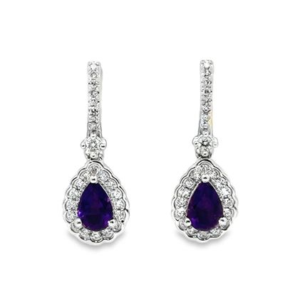 14k WG 0.75ctw Amethyst & 0.25ctw Diamond Earrings