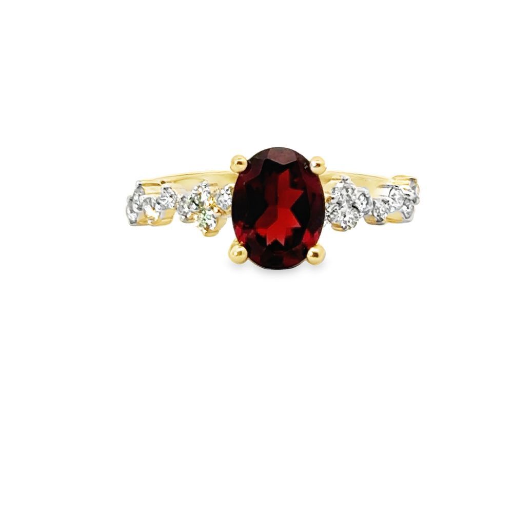 14k YG 1.50ct Garnet & 0.25ctw Diamond Ring
