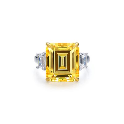 Sterling Silver Simulated Yellow &amp; White Diamond 3 Stone Ring