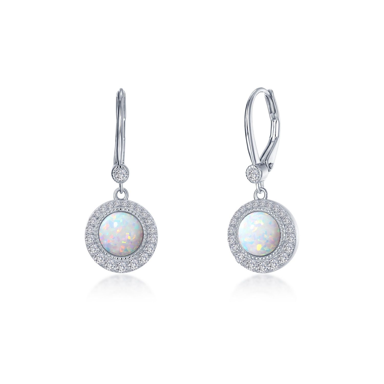 SS Sim Opal & Diamond Halo Drop Earrings