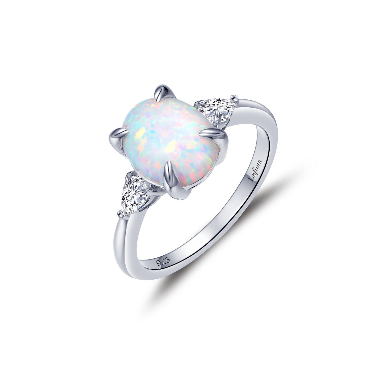 SS 3 Stone Sim Opal & Diamond Ring