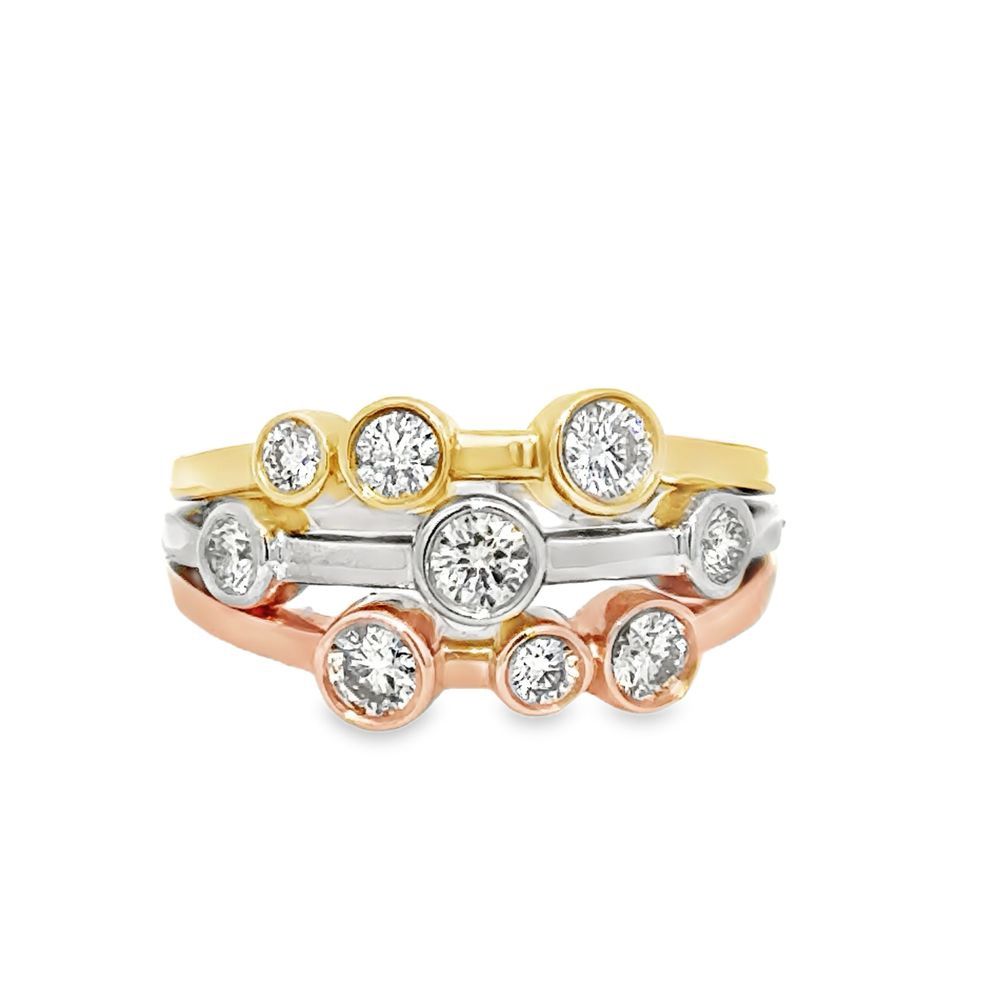 14k Tri-Color Gold 0.88ctw Diamond 3-row Ring