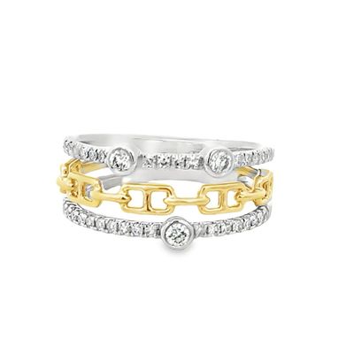 14k YW Gold 0.37ctw Diamond 3-Row Ring
