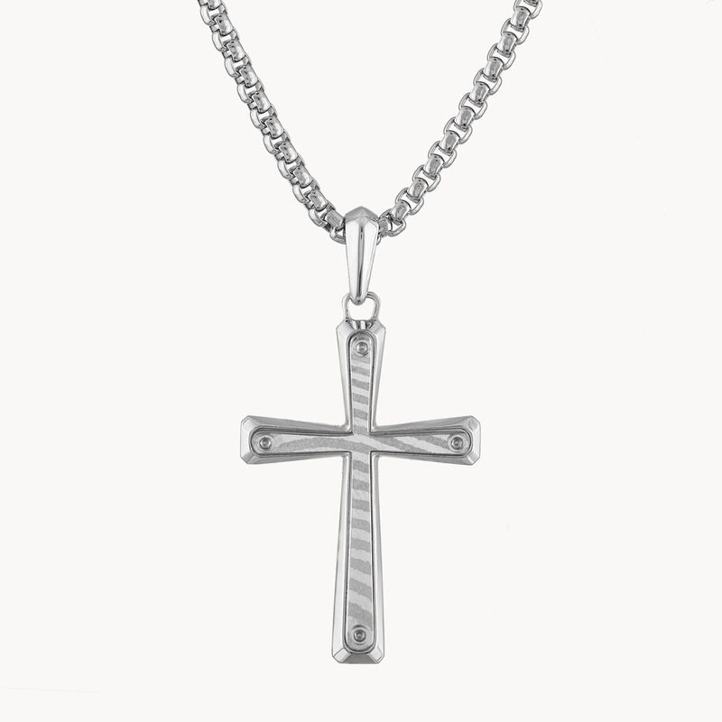 Men's Icon Necklace Sterling Silver Damascus Steel inlay