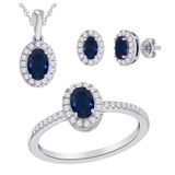 10k WG 0.35ctw Diamond 1.85ctw Sapphire 3 Piece Set