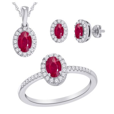10k WG 0.35ctw Diamond 1.85ctw Ruby 3 Piece Set