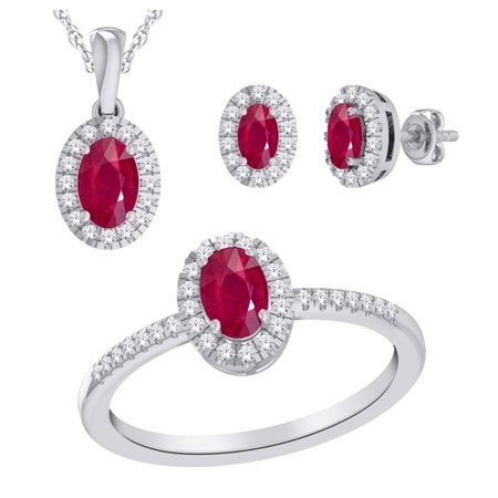 10k WG 0.35ctw Diamond 1.85ctw Ruby 3 Piece Set