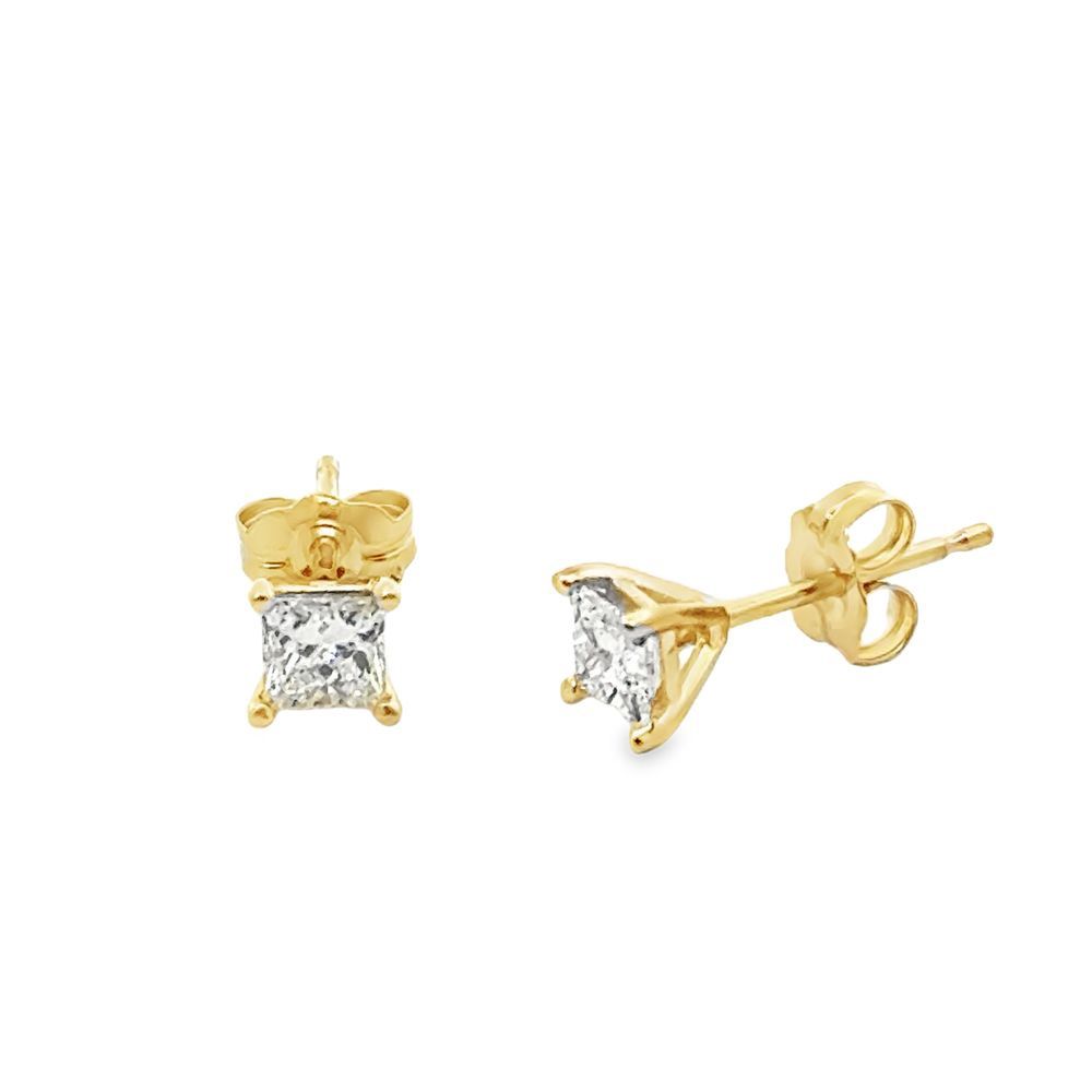 14k YG 0.54ctw Princess Cut Diamond Earrings