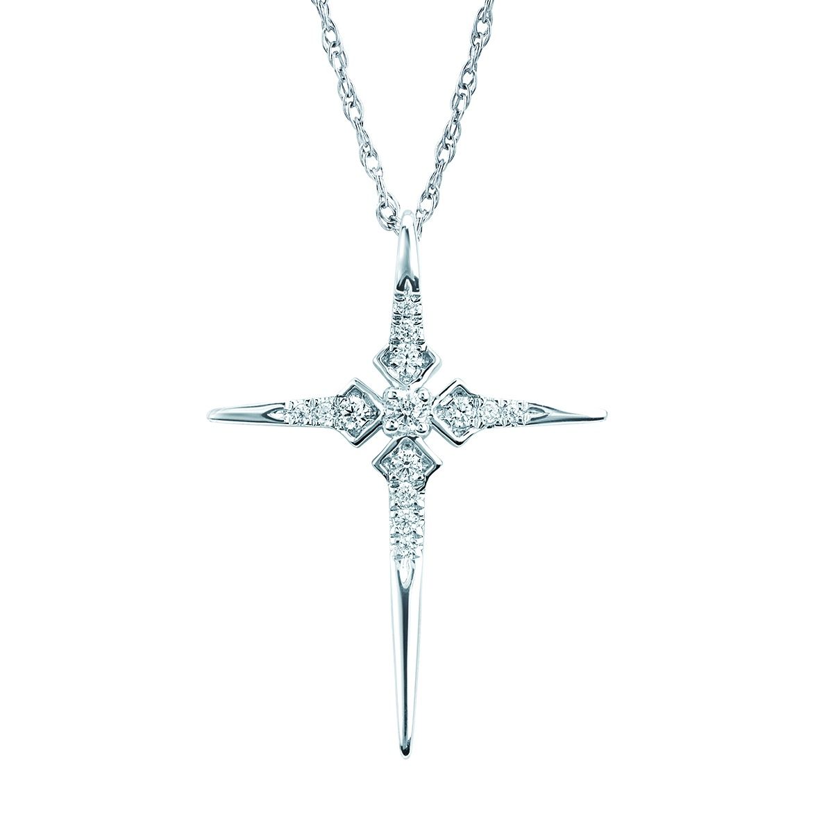 14k WG 0.08ctw Diamond Cross Necklace 18"