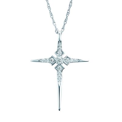 14k WG 0.08ctw Diamond Cross Necklace 18"