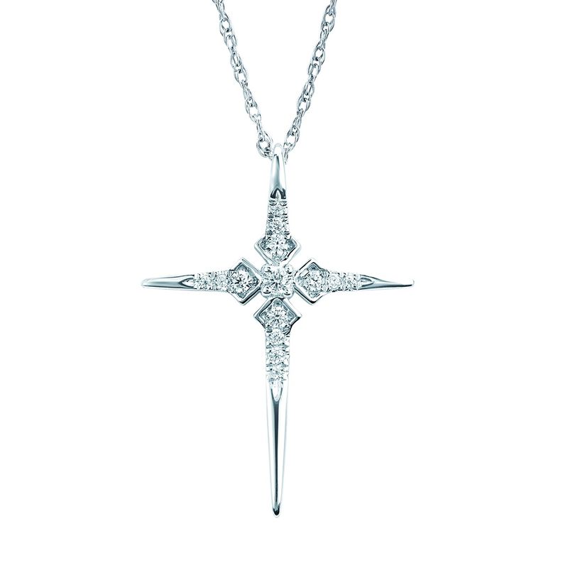 14k WG 0.08ctw Diamond Cross Necklace 18"