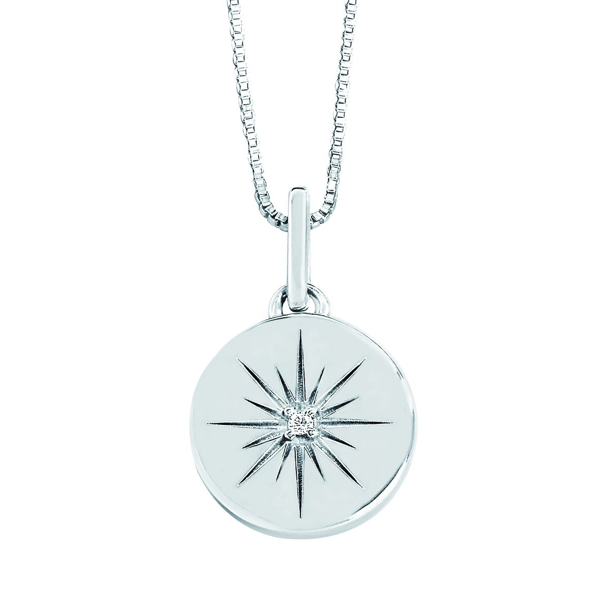 SS 0.01ctw Diamond Radiant Starburst Disc Necklace