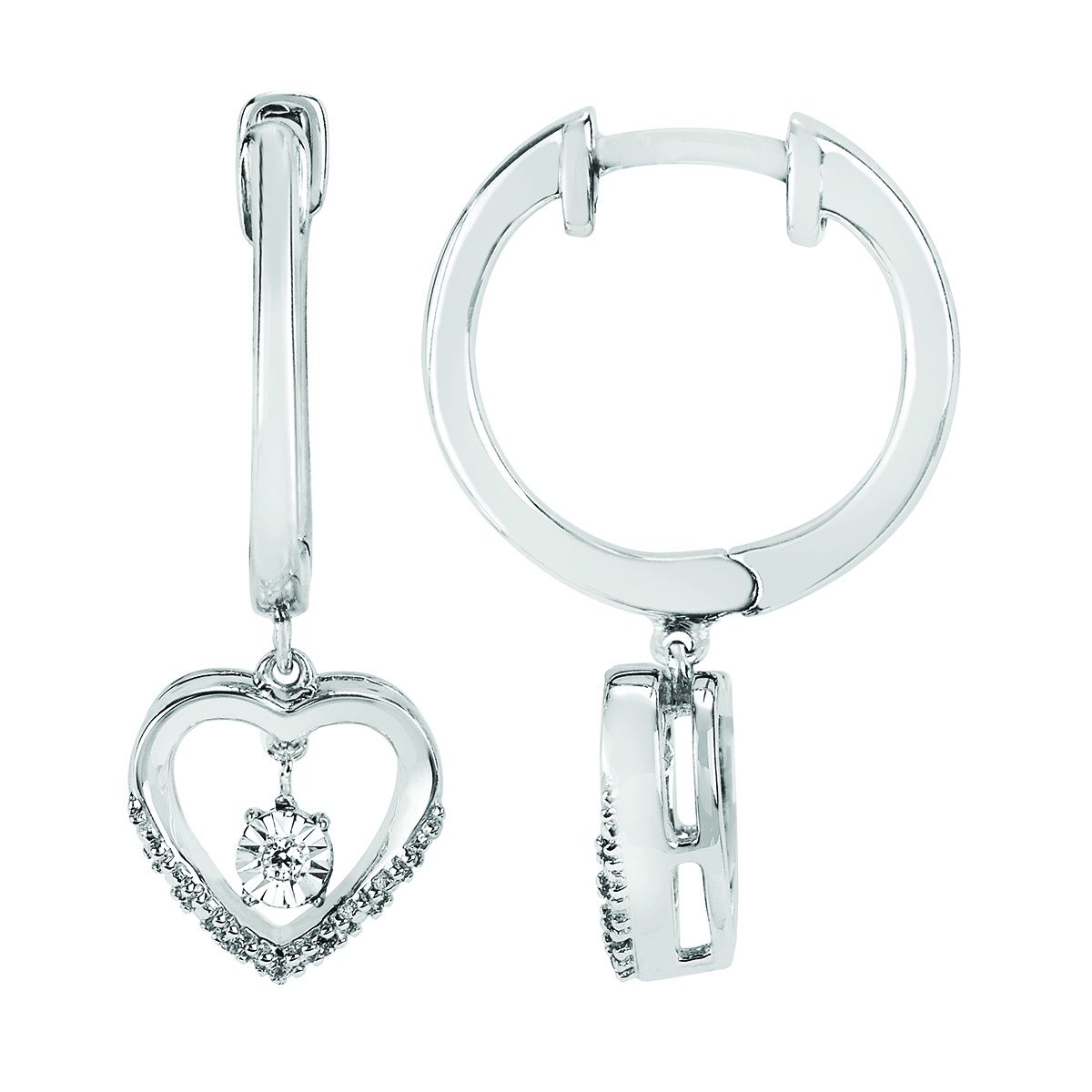 SS 0.03ctw Shimmering Diamonds Heart Drop Earrings