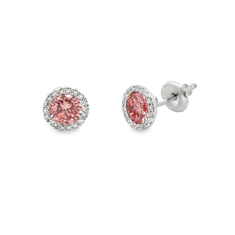 14k WG 1.10ctw Lab Pink & White Diamond Stud Earrings