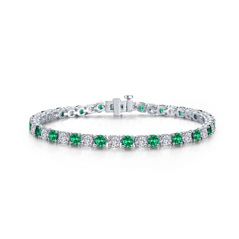 SS 11ctw Simulated Emerald & Diamond Tennis Bracelet