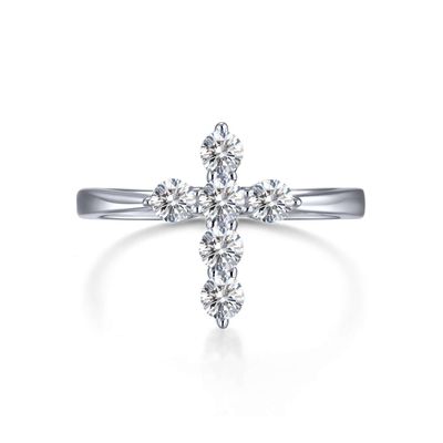 SS 0.30ctw Simulated Diamond Cross Ring