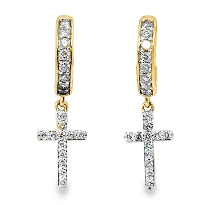 10k YG 0.50ctw Diamond Cross Hoop Earrings