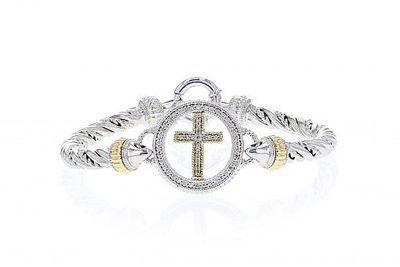 SS & 14k YG 0.45ctw Diamond Cross Bracelet