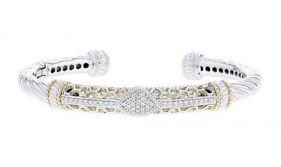 SS & 14k YG 0.36ctw Diamond Hinged Bracelet