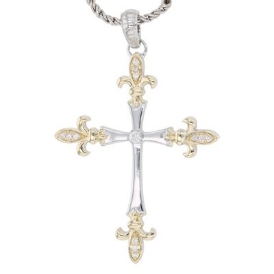 SS & 14k YG 0.17ctw Diamond Cross Necklace