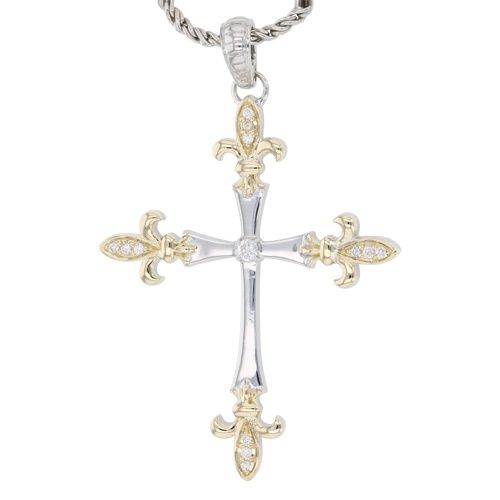 SS & 14k YG 0.17ctw Diamond Cross Necklace