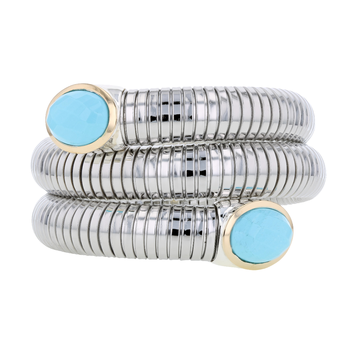 SS, Stainless & 18k YG Turquoise Flex Bangle