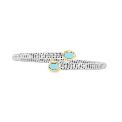 SS, Stainless & 18k YG 2-Stone Turquoise Flex Bangle