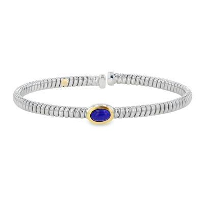 SS, Stainless & 18k YG Blue Lapis Flex Bangle