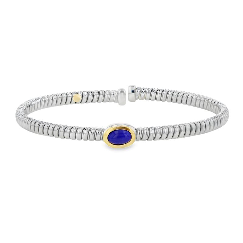 SS, Stainless & 18k YG Blue Lapis Flex Bangle