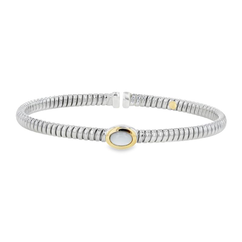SS, Stainless & 18k YG Mother Of Pearl Flex Bangle
